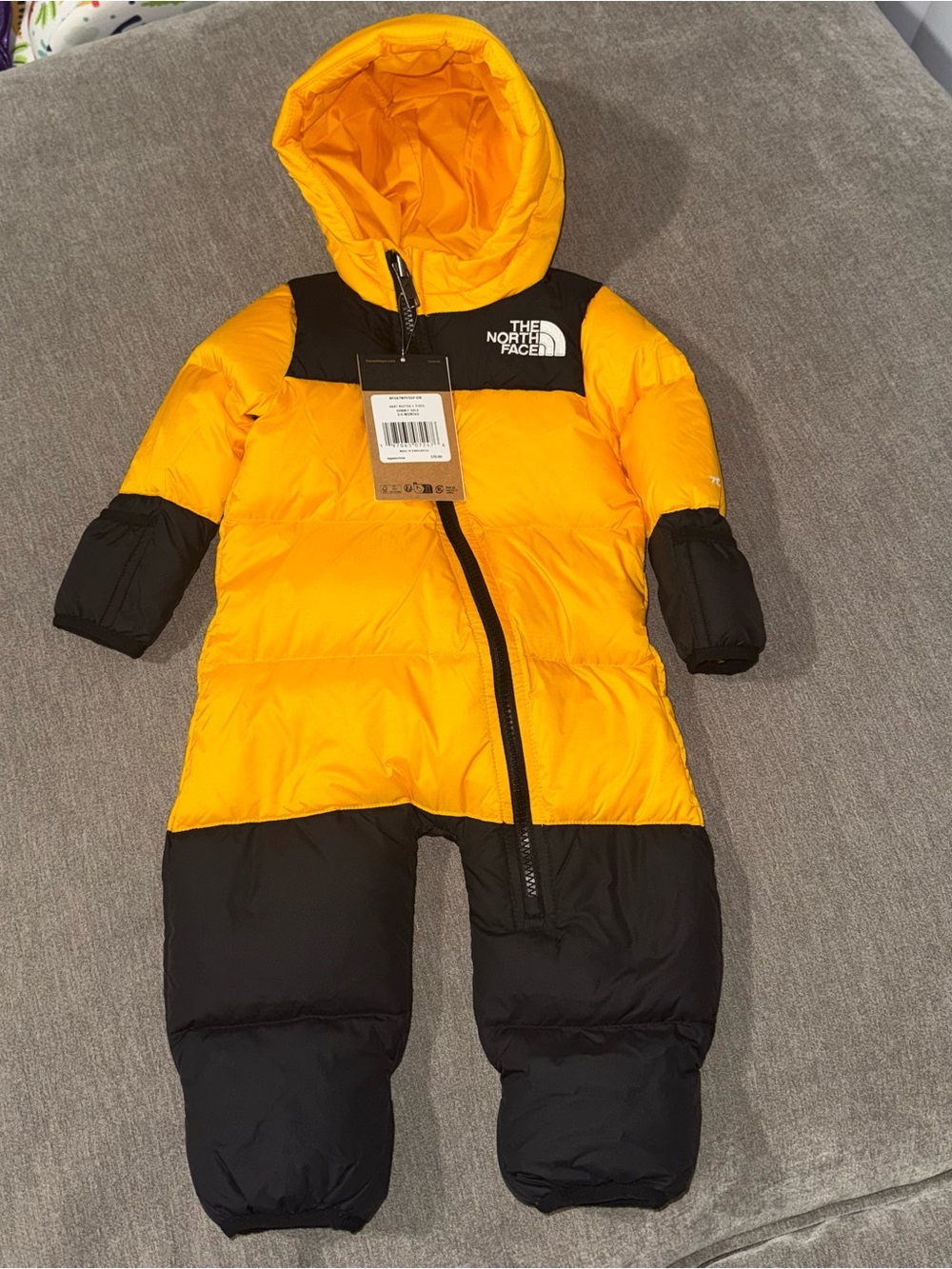 The North Face Yellow & Black Kids Hooded Puffer Bunting